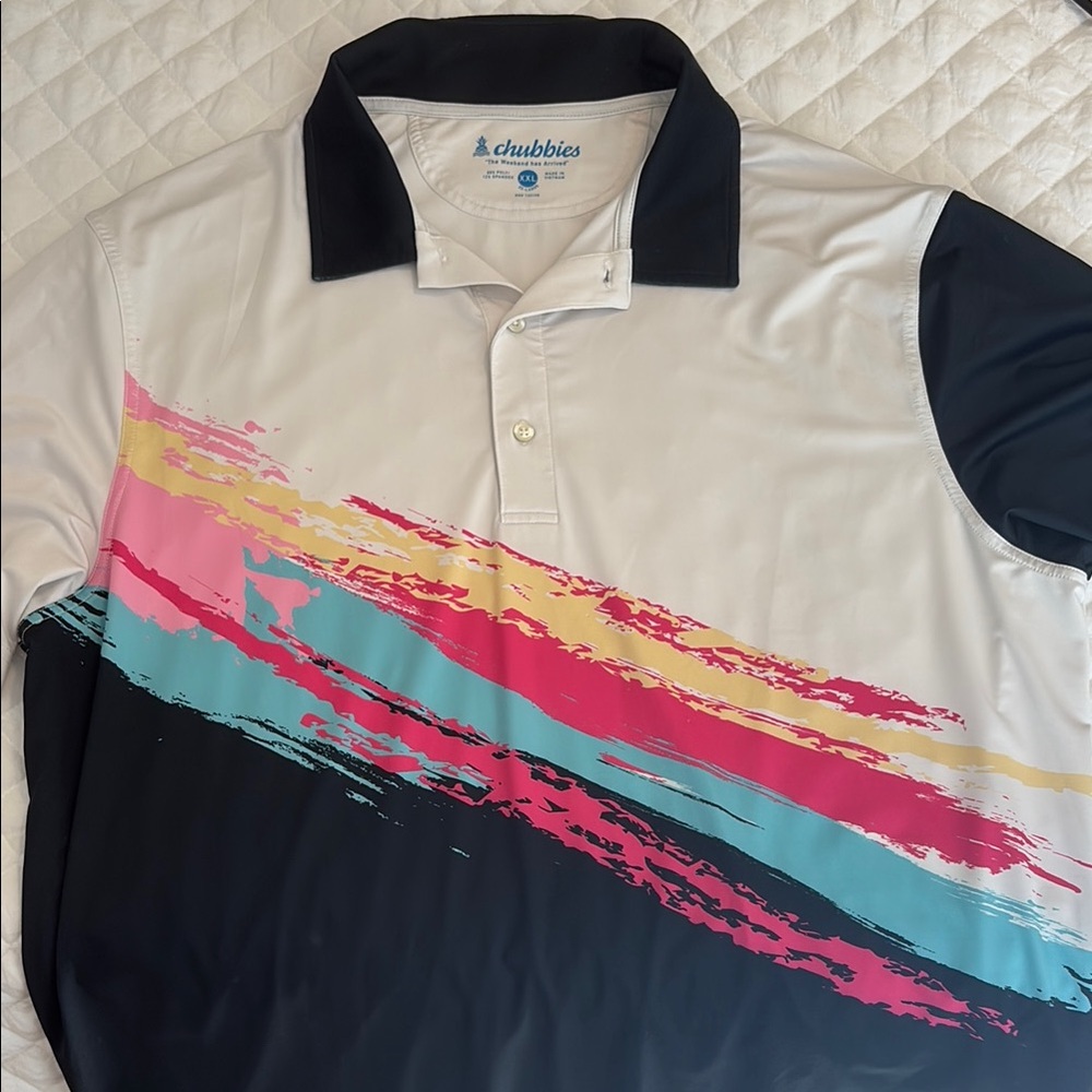Chubbies Black and White Polo Shirt with Artistic Stripes